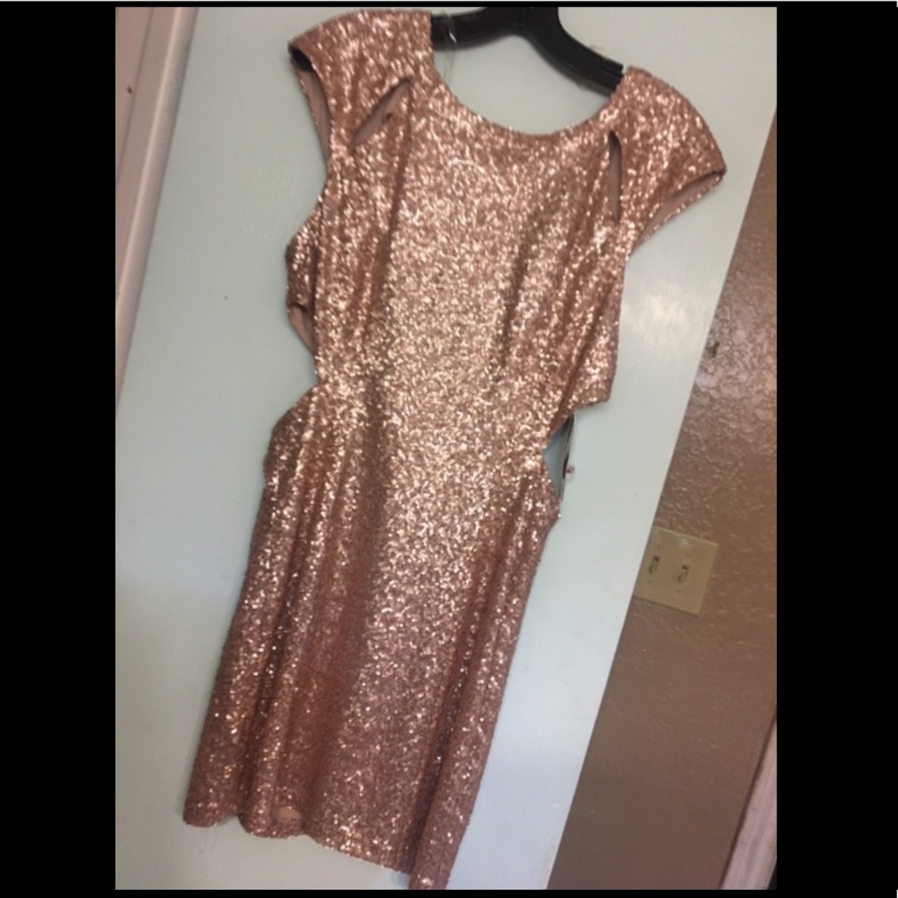 Cutout back rose gold sequin dress